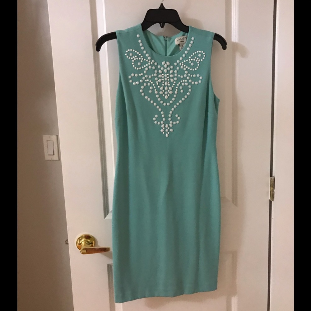carmen marc valvo mint green mini dress